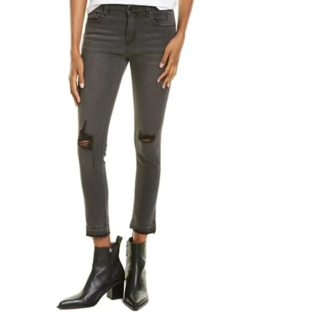 NEON BLONDE Skinny Jeans Distressed Raw hem Black Denim High rise waist Size 24